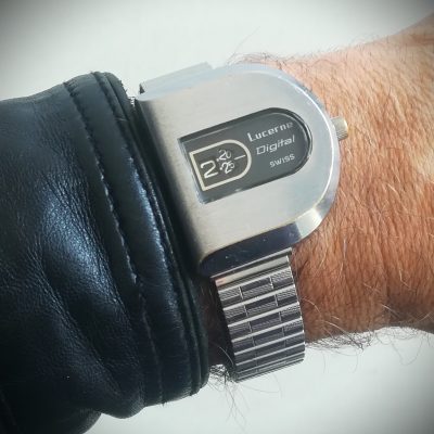 LUCERNE jump hour vintage watch, asymmetrical, D shape, 1970s, working and serviced